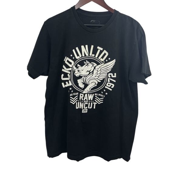 Y2K Vtg Ecko Unlimited Tshirt Raw Uncut Large Black Graphic Emo Grunge Skater - Picture 1 of 6